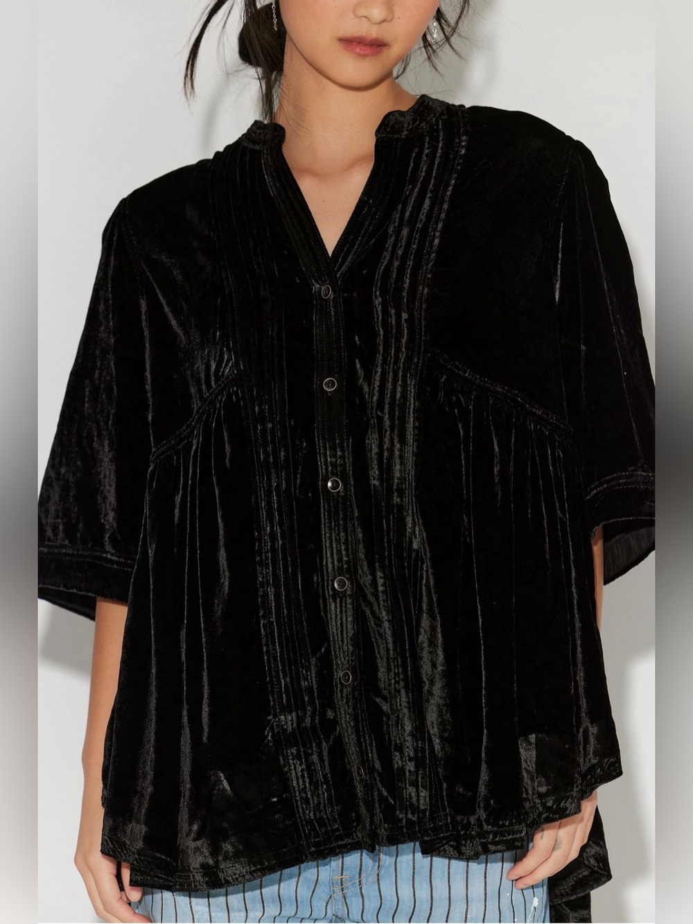 NWT FREE PEOPLE WE THE FREE Velvet Willow Button Down | Black MSRP $168 Size S - Picture 4 of 7